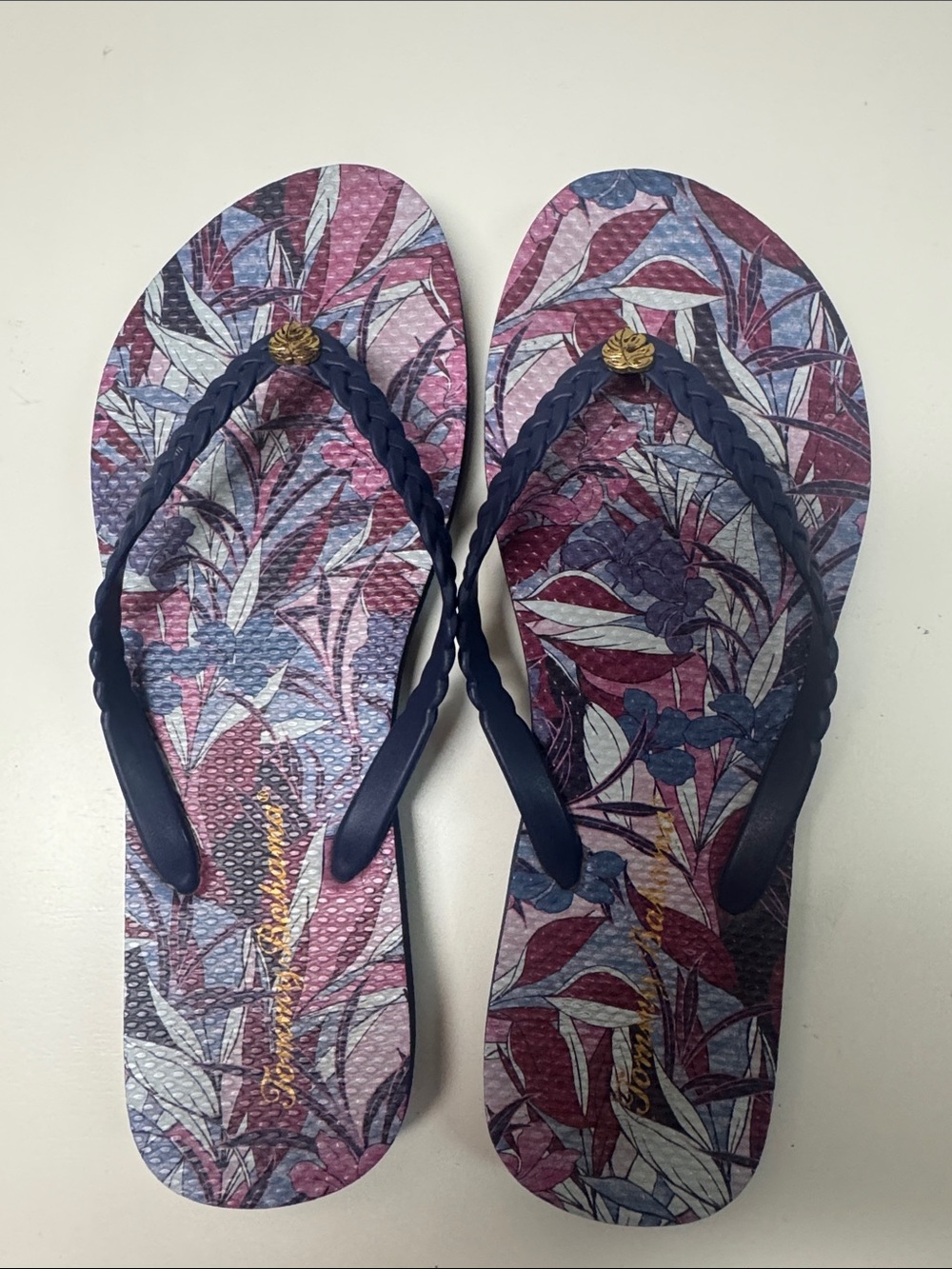 Tommy Bahama Navy Braided-strap Floral Print Sandals size 8 - Picture 1 of 5